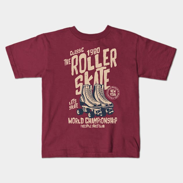 Roller Skate World Championship Vintage Design Kids T-Shirt by Jarecrow 